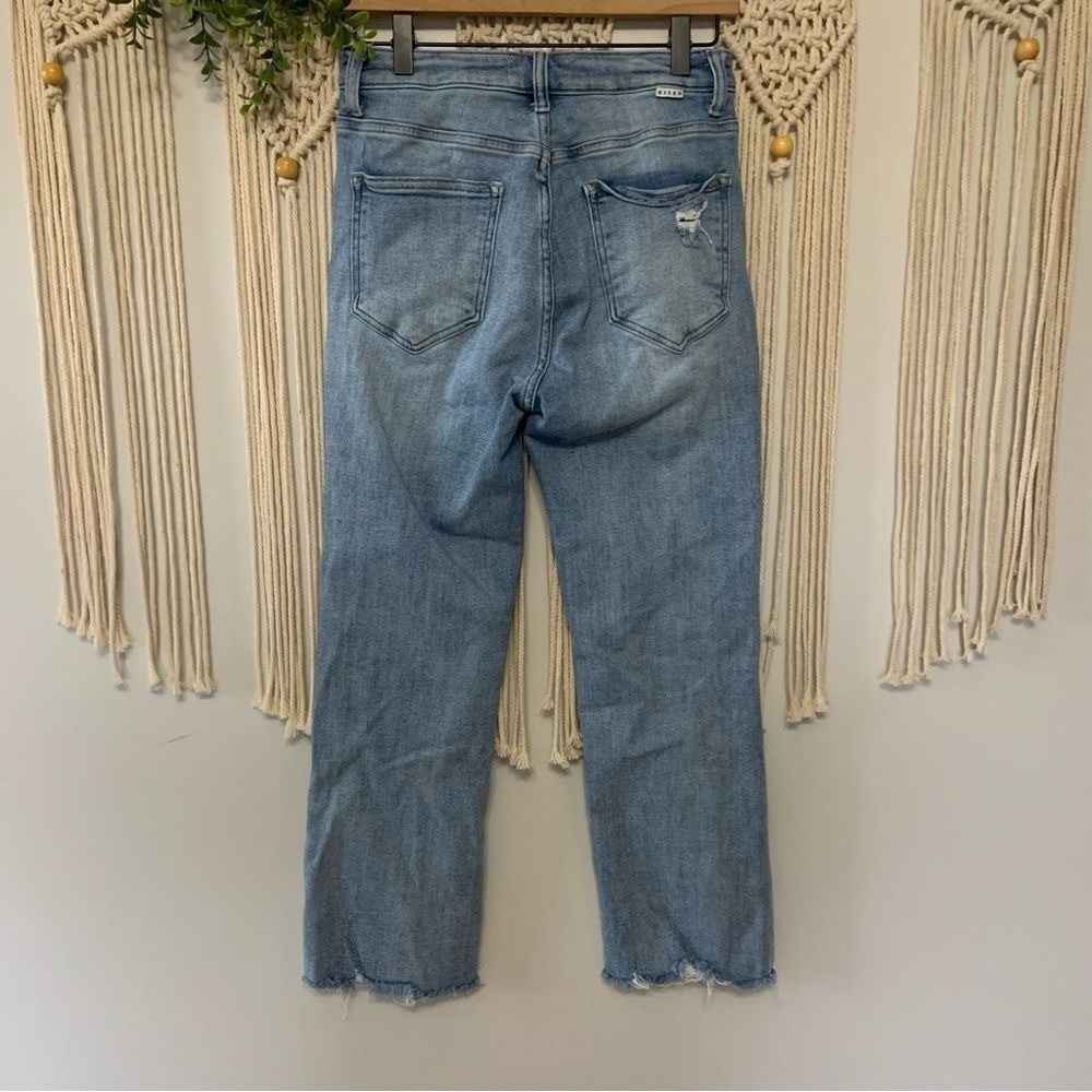 RISEN JEANS High Rise Distressed Raw Hem Straight Leg Jeans Size 5 / 27 - Picture 4 of 16